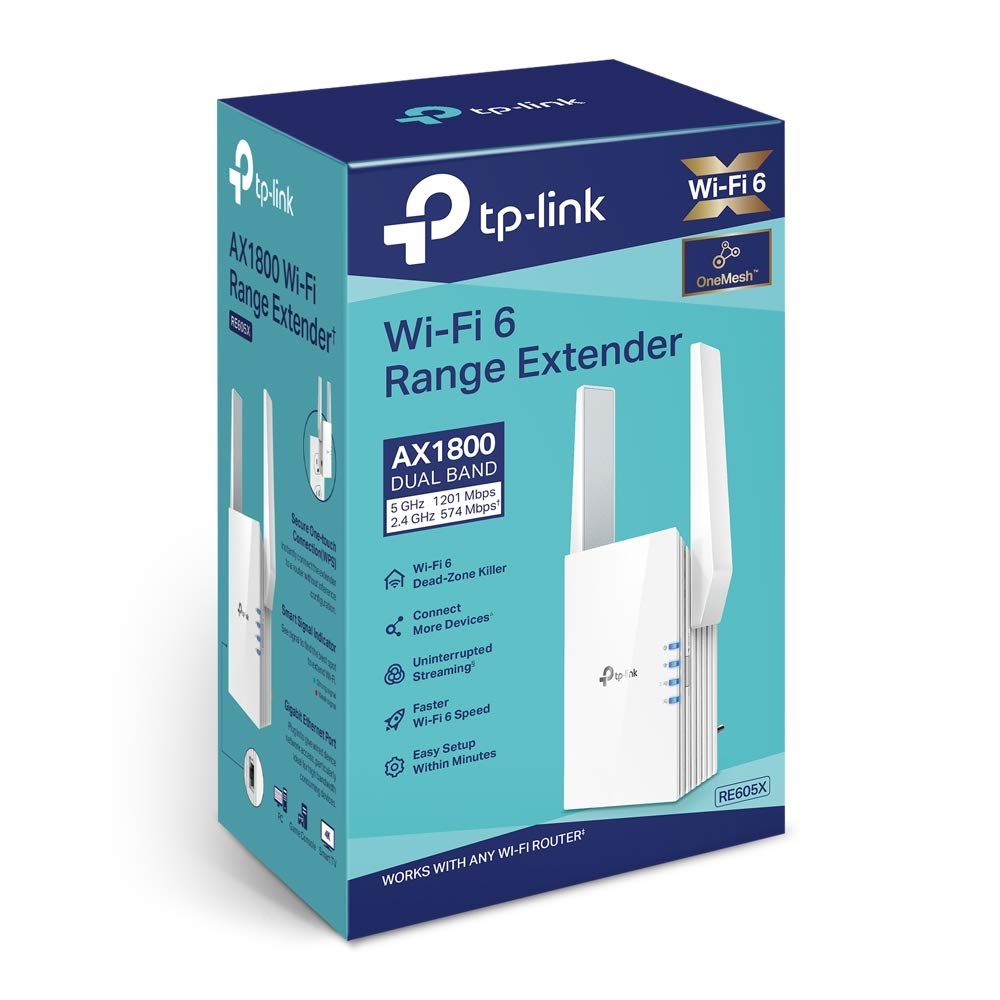 TP-Link AX1800 Dual Band Wi-Fi 6 Range Extender, Broadband/WiFi Extender, Wireless Booster/Hotspot with 1 Gigabit Port & 2 External Antennas, Built-in Access Point Mode, (RE605X)