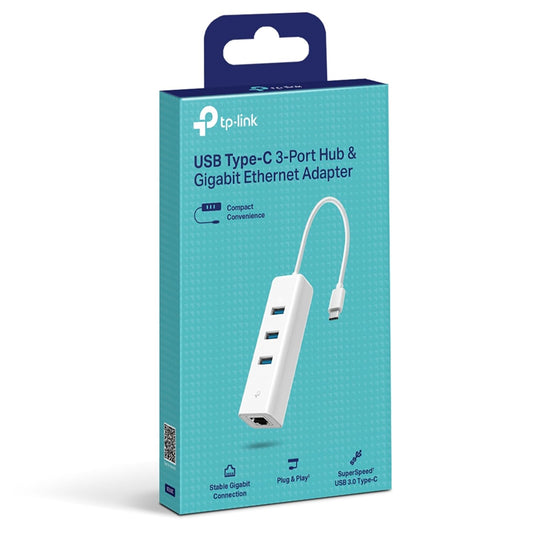 TP-Link UE330C USB 3.0 Type-C 3-Port Gigabit Ethernet Network Adapter RJ45 LAN Wired Hub for Ultrabook, Chromebook, Laptop, Desktop, Plug & Play, Foldable and Portable Design