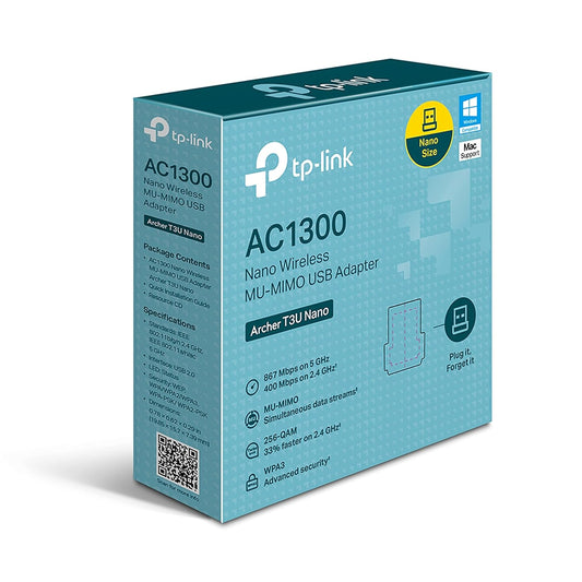 TP-Link Nano AC1300 Wireless MU-MIMO Wi-Fi Adapter(Archer T3U Nano), Dual Band Wireless Network Adapter for PC/Desktop/Laptop, Mini Travel Size , Supports Windows 11/10/8.1/8/7/Mac OS 10.15