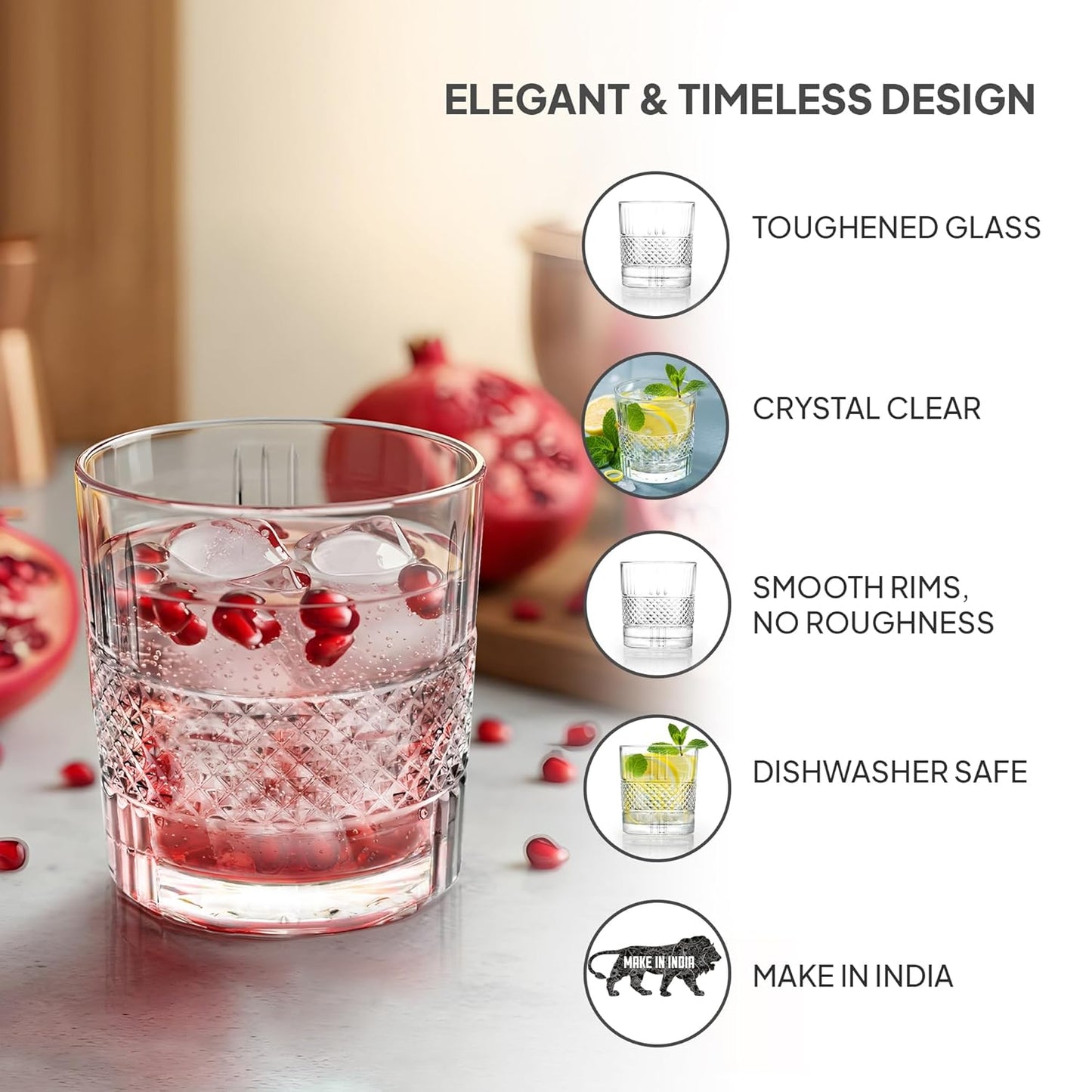 CELLO Brilliant Tumbler Glass Set of 6, 325ml Each