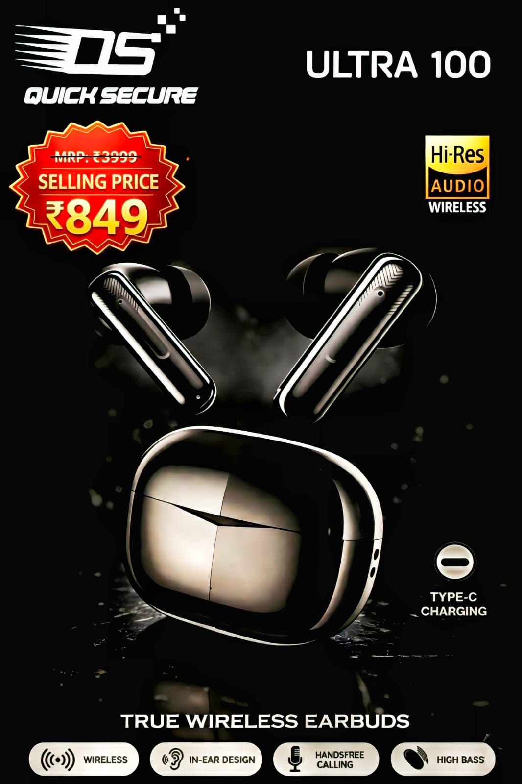 Quick Secure ultra 100 Wireless Earbuds in Ear