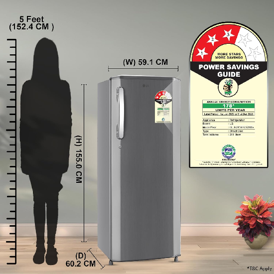 LG 261 L 3 Star Inverter Single Door RefrigeratorGL-B281BPZX