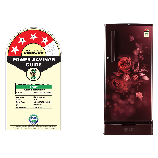 LG 185L Single Door Refrigerator, Smart Inverter Compressor 4 Star