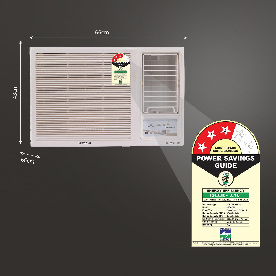Hitachi 1.5 Ton Class 3 Star Window Inverter AC RAW318HHEO, White