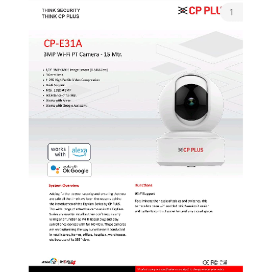 CP PLUS CP-E31A 3 MP Wi-Fi PT Camera 15 mtrs.