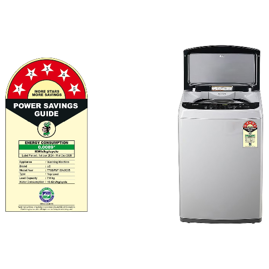 LG 7Kg Top Load Washing Machine, Middle Free Silver