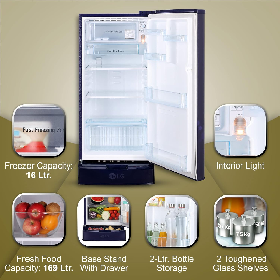 LG 185 L 3 Star Single Door Refrigerator Appliance GL-D199OBED