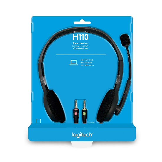Logitech H110 Wired On Ear Headphones With Mic - Black