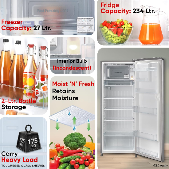 LG 261 L 3 Star Inverter Single Door RefrigeratorGL-B281BPZX