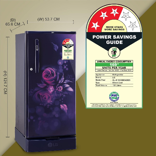 LG 185 L 3 Star Single Door Refrigerator Appliance GL-D199OBED