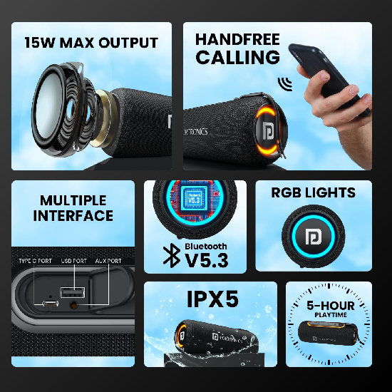 Portronics Resound 2 15W HD Sound Portable Wireless Bluetooth Speaker