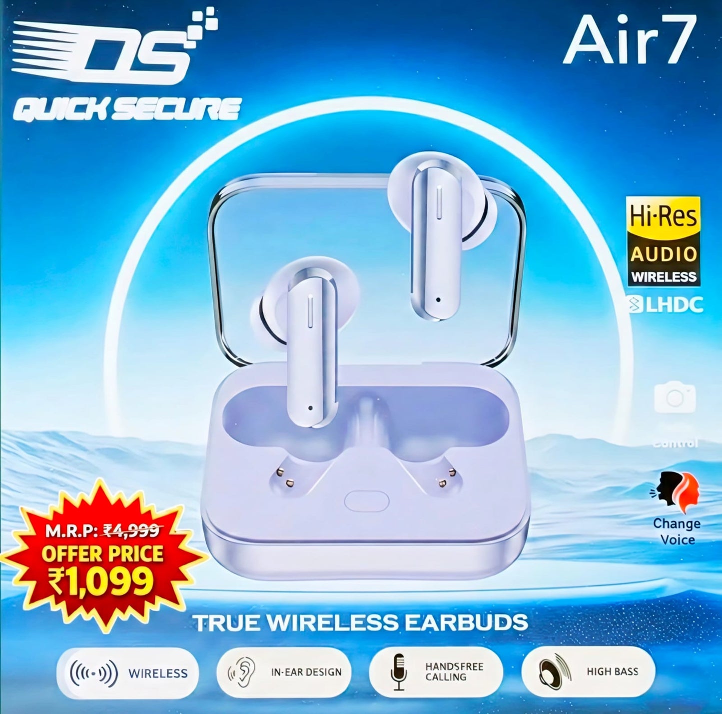 Quick Secure Buds Air 7,12.4mm Dynamic Bass Drivers,52Hrs Playtime