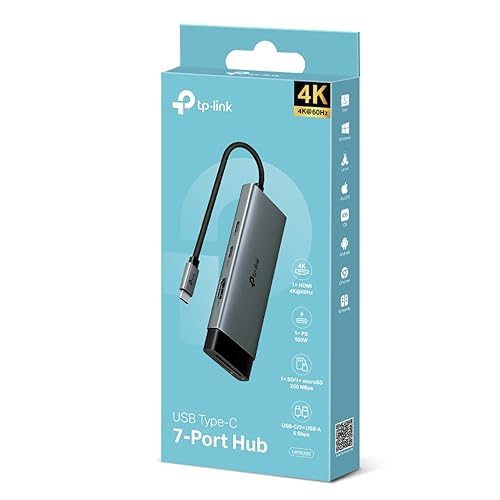 TP-Link UH7020C 7-in-1 USB Type-C Hub|Multiport USB-C Adapter Dongle Docking Station|4K@60HZ HDMI|USB C 3.0 Port|2 USB A 3.0 Ports|100W Power Delivery and SD/microSD Cards Reader|Plug and Play