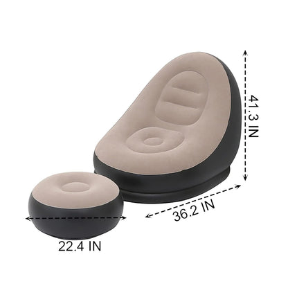 Air Sofa Chair with Foot Stool – Foldable Air Couch with Electric Pump – Portable Lounge Chair