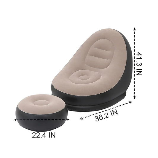 Air Sofa Chair with Foot Stool – Foldable Air Couch with Electric Pump – Portable Lounge Chair