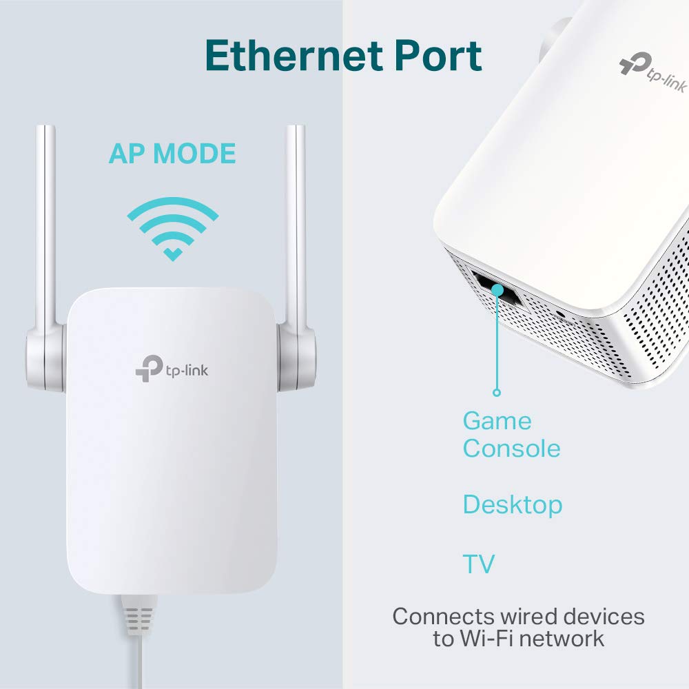TP-Link TL-WA855RE, Single Band 300Mbps RJ45 Wireless Range Extender, Wi-Fi Booster, Broadband/Wi-Fi Extender, Hotspot with 1 Ethernet Port, Plug and Play, Access Point Mode, 2 External Antennas,White