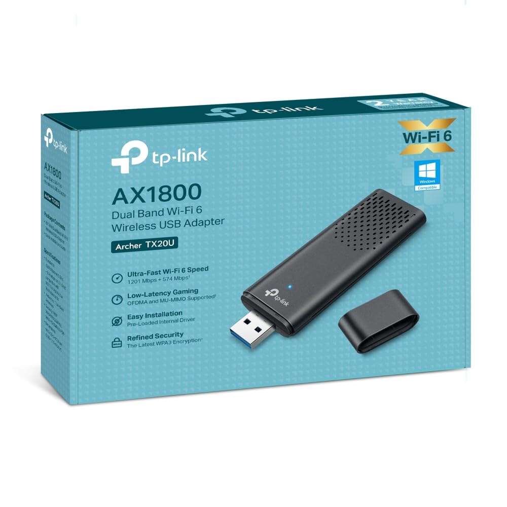 TP-Link WiFi 6 Wireless USB Adapter (Archer TX20U)- AX1800 2.4G/5G Dual-Band Wireless Network Transceiver Adapter for Desktop PC, OFDMA, MU-MIMO, WPA3, USB 3.0, Supports Windows 11/10