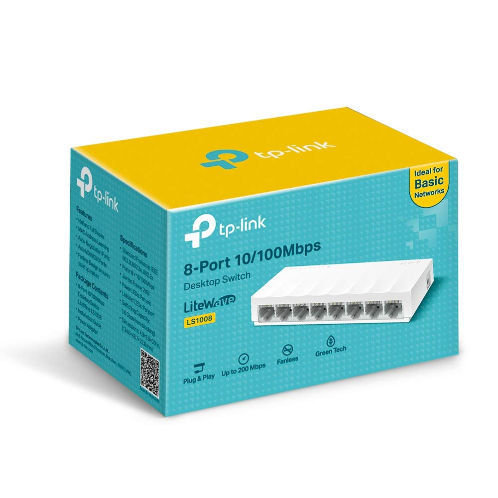 TP-Link LS1008 8-Port 10/100Mbps Fast Ethernet Unmanaged Desktop Switch | Green Ethernet Technology | Plug and Play | Fanless Design, Energy-Efficient | Ideal for Home and Office Network Expansion Hub
