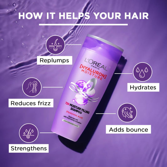 L'Oreal Paris Hyaluron Moisture 72H Filling Shampoo With Hyaluronic Acid for Dry & Dehydrated Hair