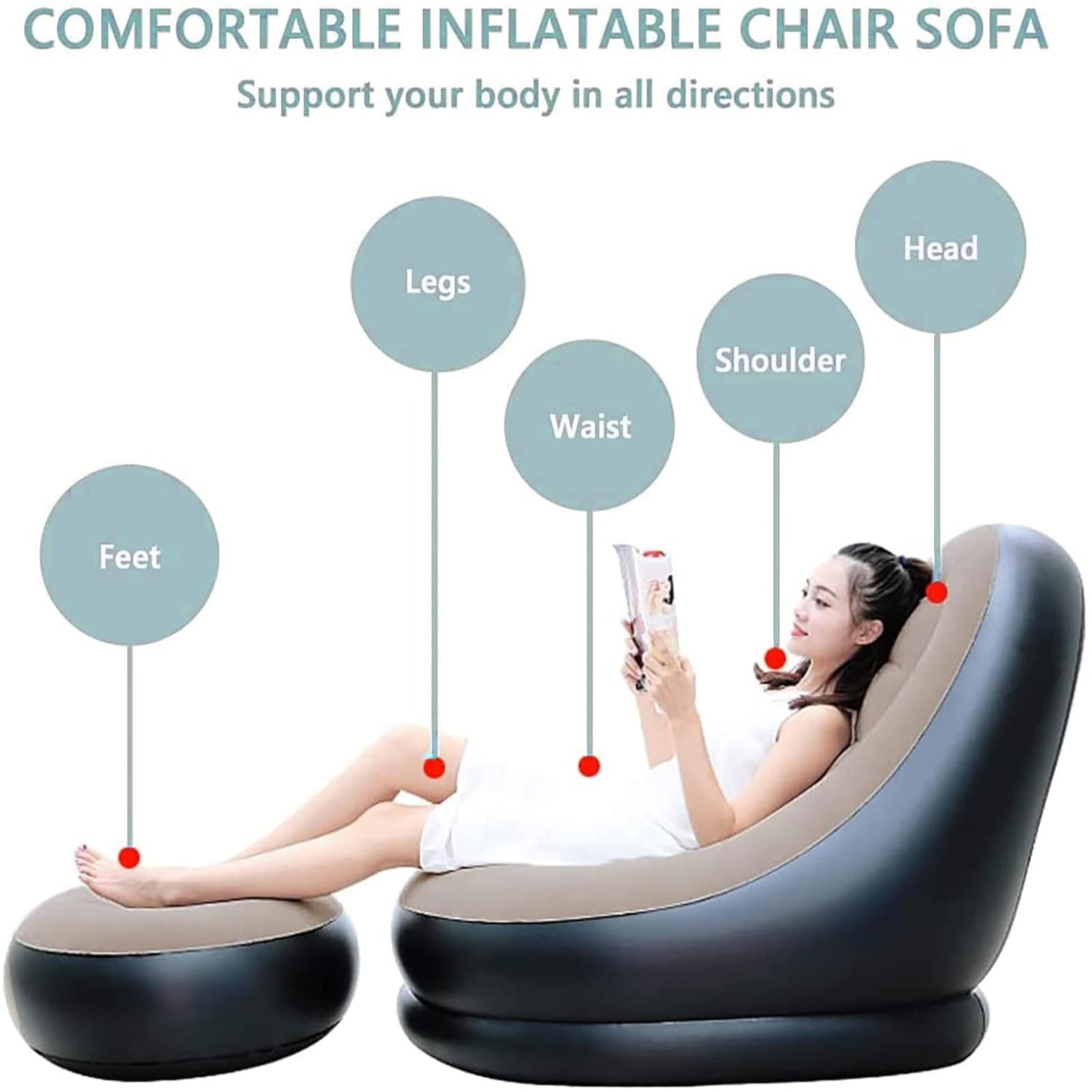 Air Sofa Chair with Foot Stool – Foldable Air Couch with Electric Pump – Portable Lounge Chair