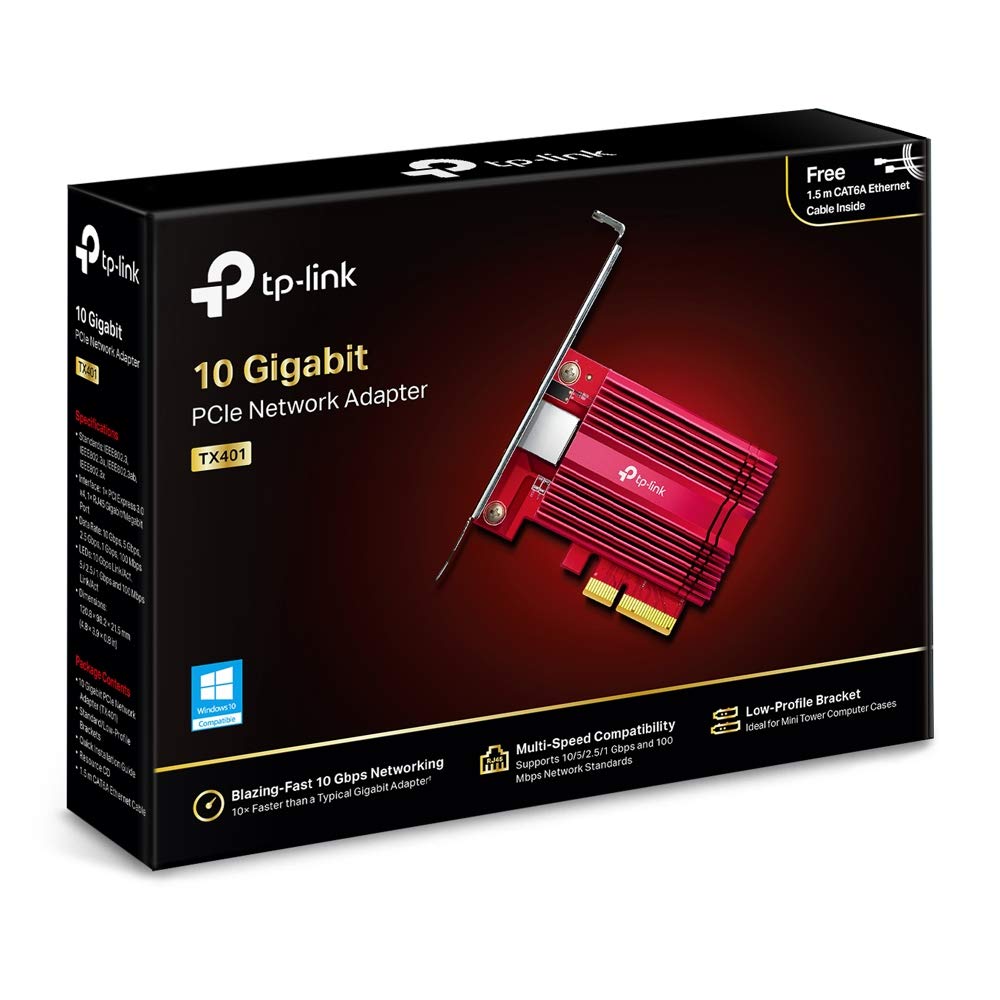 TP-Link TX401 10 Gbps Wireless Gigabit PCI Express Network Adapter | PCIe 3.0 Slot Wi-Fi Card | CAT6A Ethernet Cable | compatible with Windows 10/8.1/8/7, Servers 2019/2016/2012 R2, and Linux | Gaming