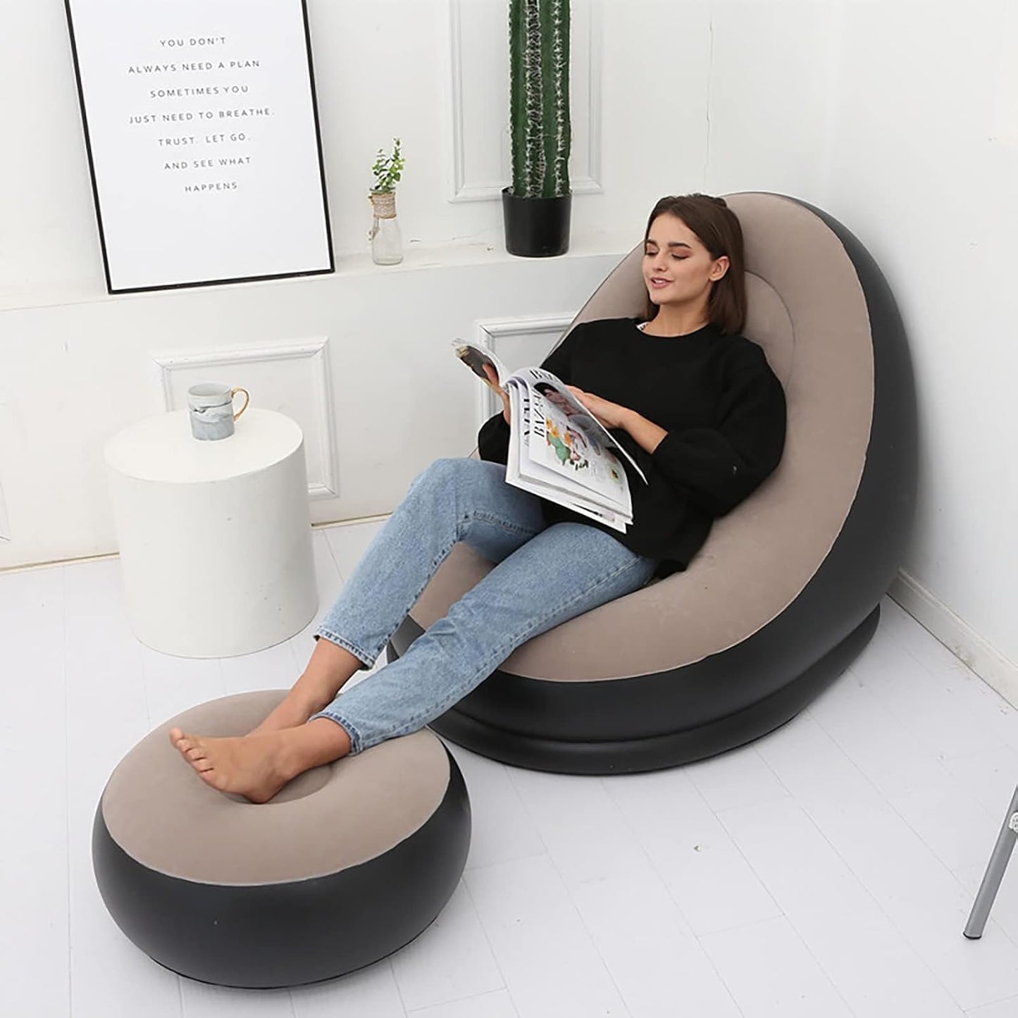 Air Sofa Chair with Foot Stool – Foldable Air Couch with Electric Pump – Portable Lounge Chair