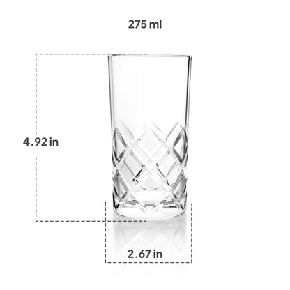 CELLO Old Fashioned Hi-Ball Tumbler Glass Set of 6, 275ml