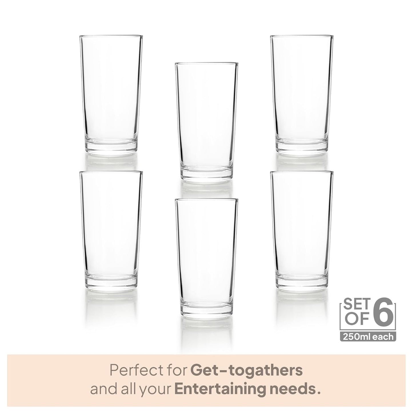 CELLO Liberty Hi-Ball Glass Tumbler Set of 6, 250ml