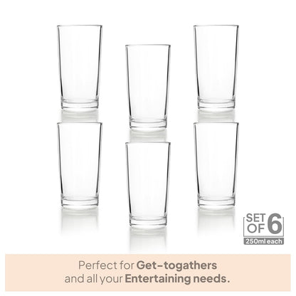 CELLO Liberty Hi-Ball Glass Tumbler Set of 6, 250ml
