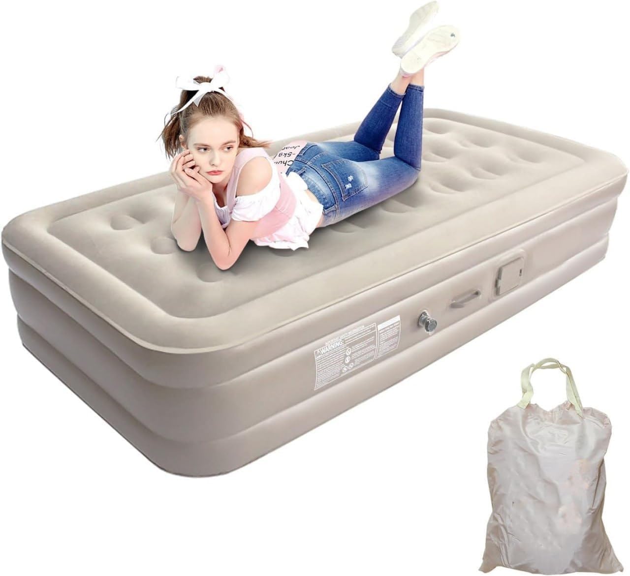 Inflatable Air Mattress with - Waterproof Single