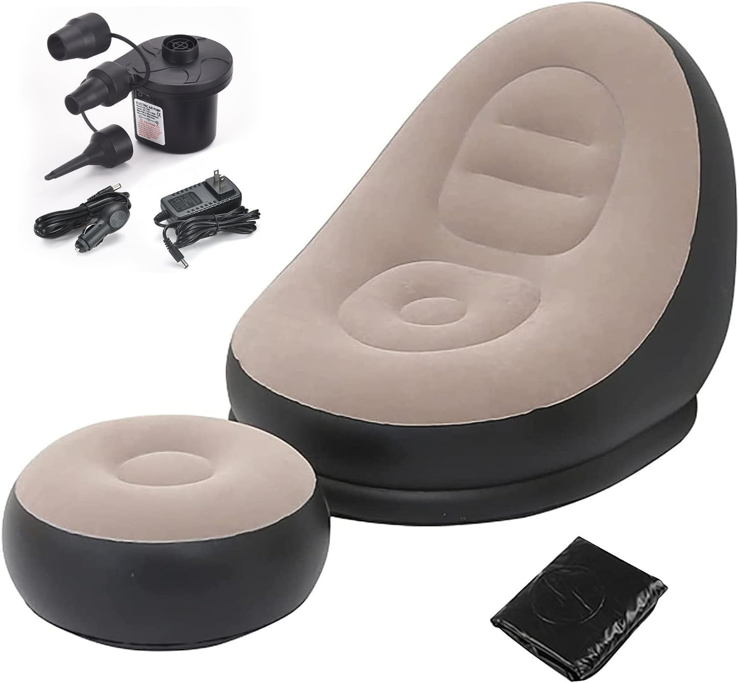 Air Sofa Chair with Foot Stool – Foldable Air Couch with Electric Pump – Portable Lounge Chair