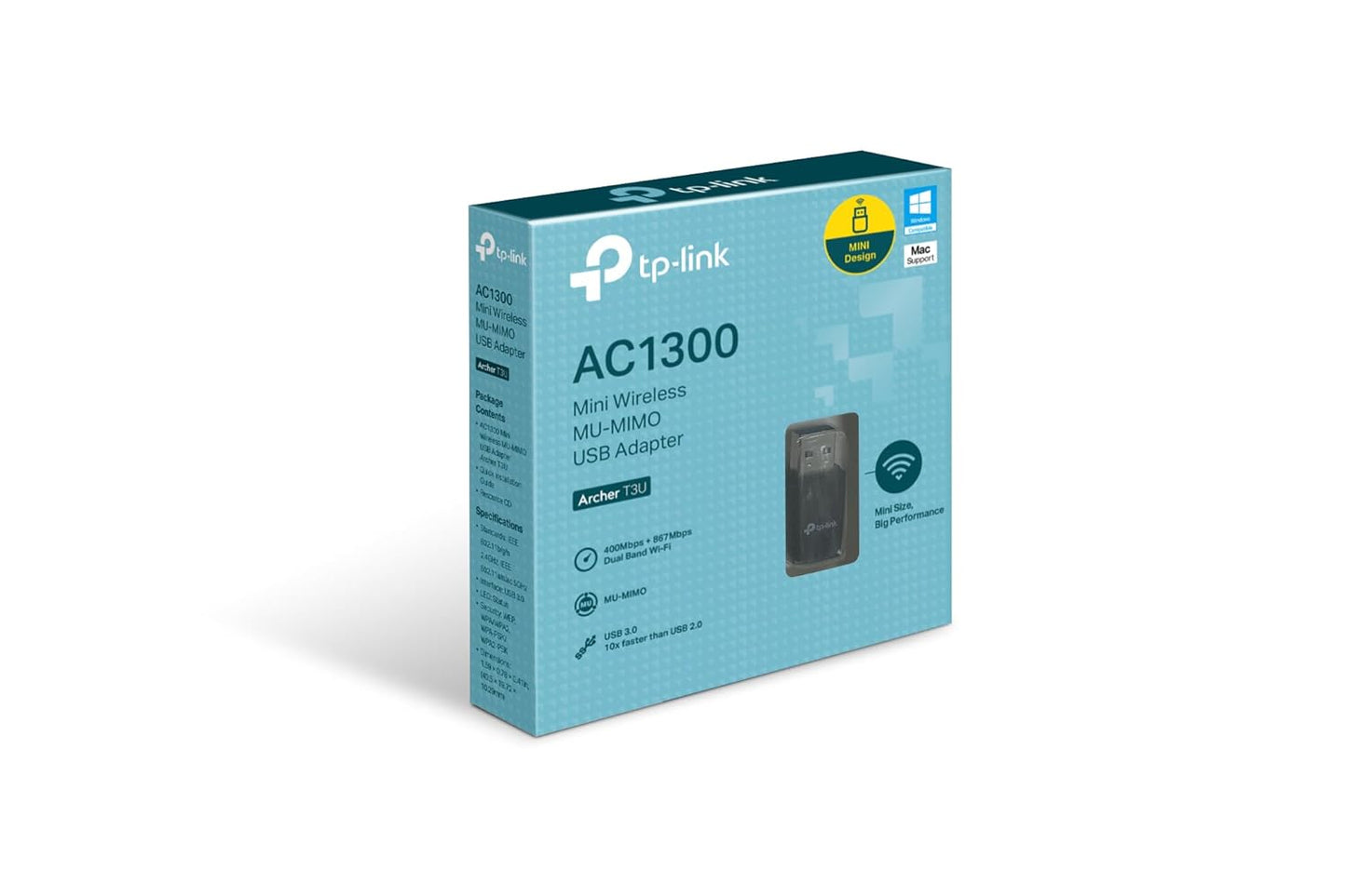 TP-Link AC1300 USB WiFi Adapter (Archer T3U) - 2.4G/5G Dual Band Mini Wireless Network Adapter for PC Desktop,MU-MIMO Wi-Fi Dongle,USB 3.0,Supports Windows 11,10, 8.1, 8, 7, XP/Mac OS 10.15 & earlier