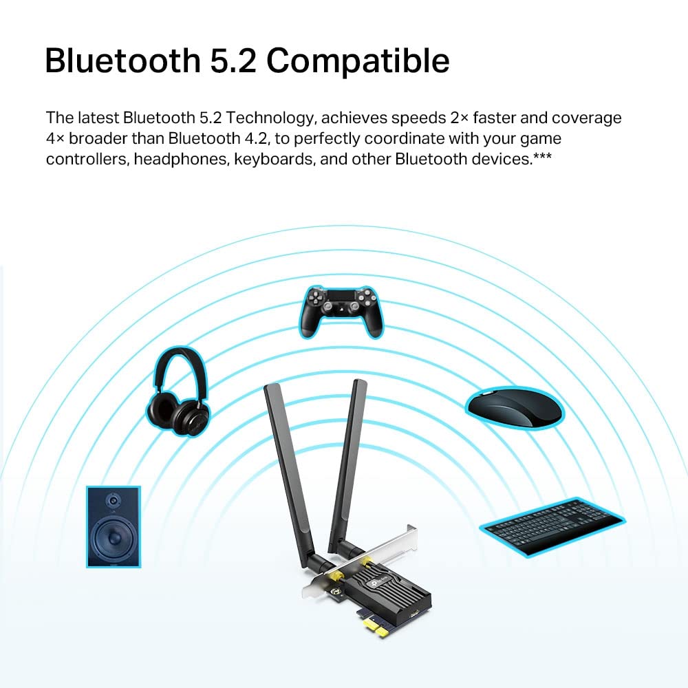 TP-Link AX1800 Wi-Fi 6 High Gain Antennas Bluetooth 5.2 PCIe Adapter, Dual-Band, Low-Profile Bracket, MU-MIMO, Low- Latency Gaming, Supports Windows 10/11, Highly Secure WPA3 (Archer TX20E), Black