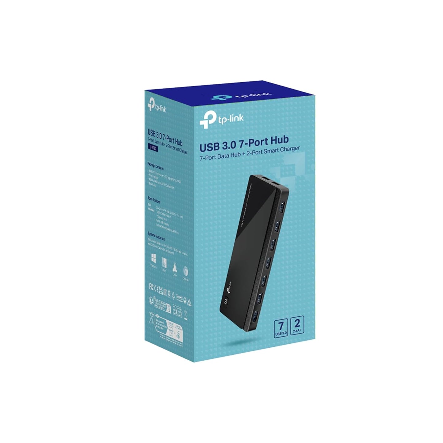 TP-Link UH720 USB Hub, 7-Port Docking Station with Extra 2X 2.4A Ultra Fast Charging Ports, 10x Data Transfer Speed up to 5Gbps, 1m USB3.0 Cable, Compatible with Windows, Mac OS X and Linux Systems