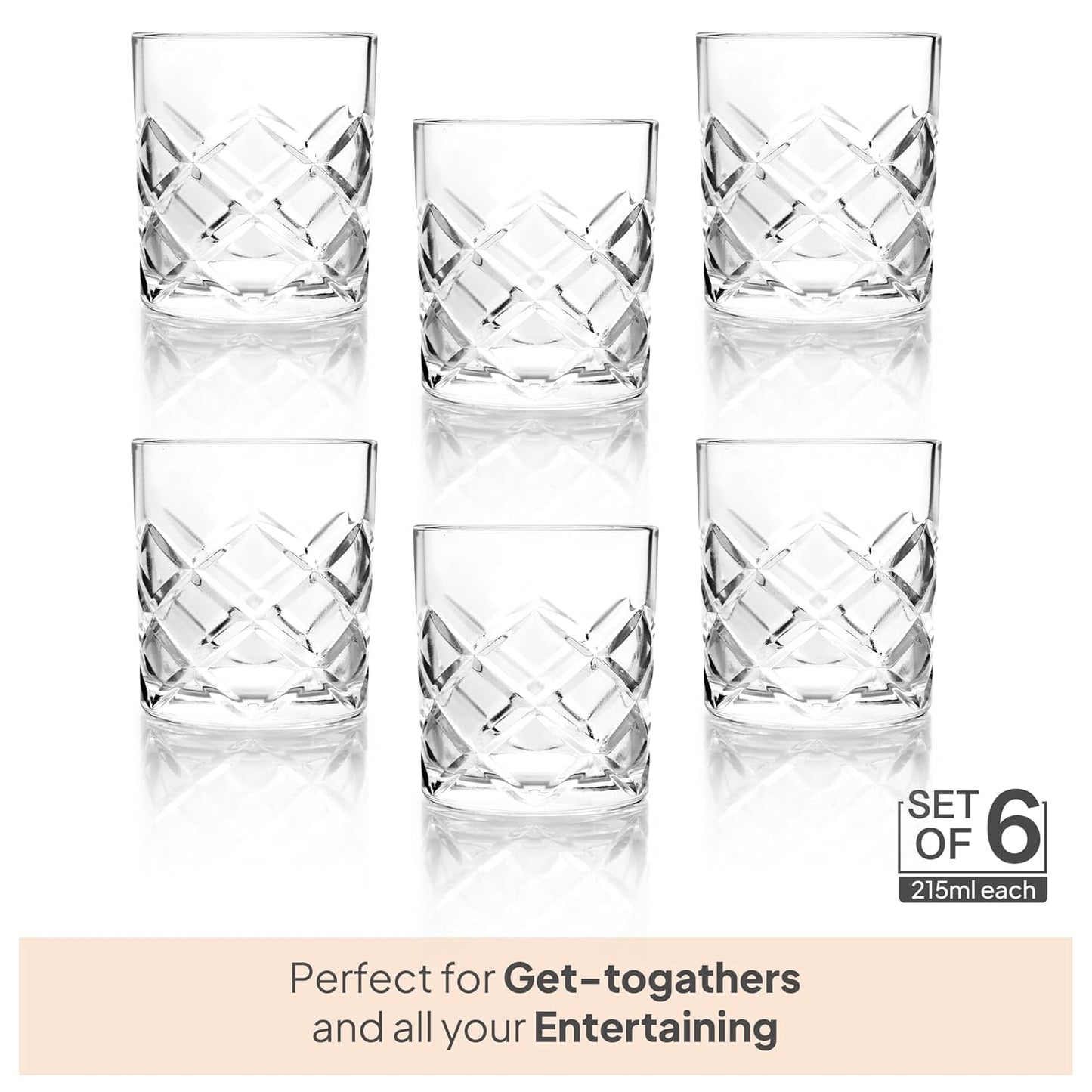 Cello Old Fashioned Juice Tumbler Glass Set of 6, 215ml
