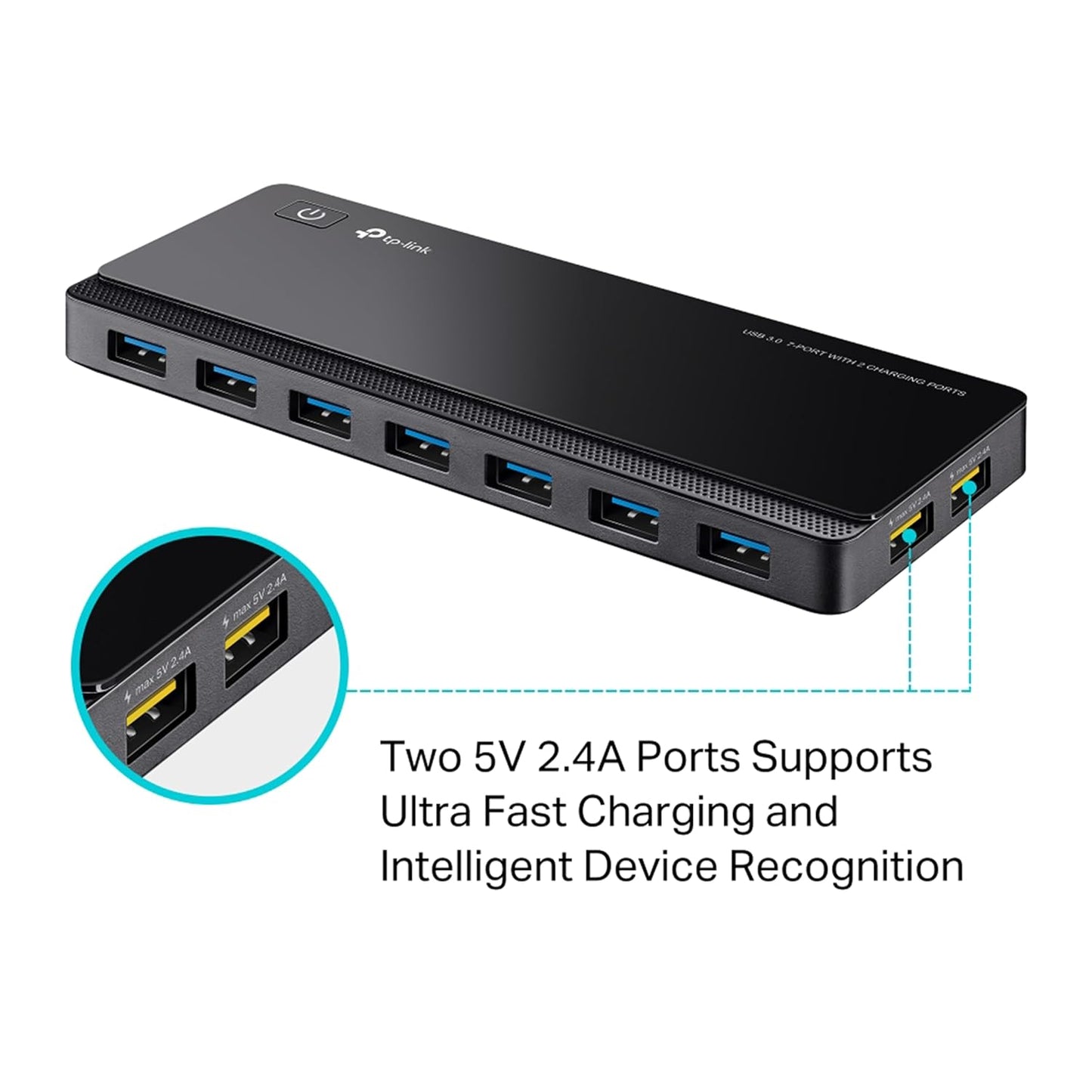 TP-Link UH720 USB Hub, 7-Port Docking Station with Extra 2X 2.4A Ultra Fast Charging Ports, 10x Data Transfer Speed up to 5Gbps, 1m USB3.0 Cable, Compatible with Windows, Mac OS X and Linux Systems