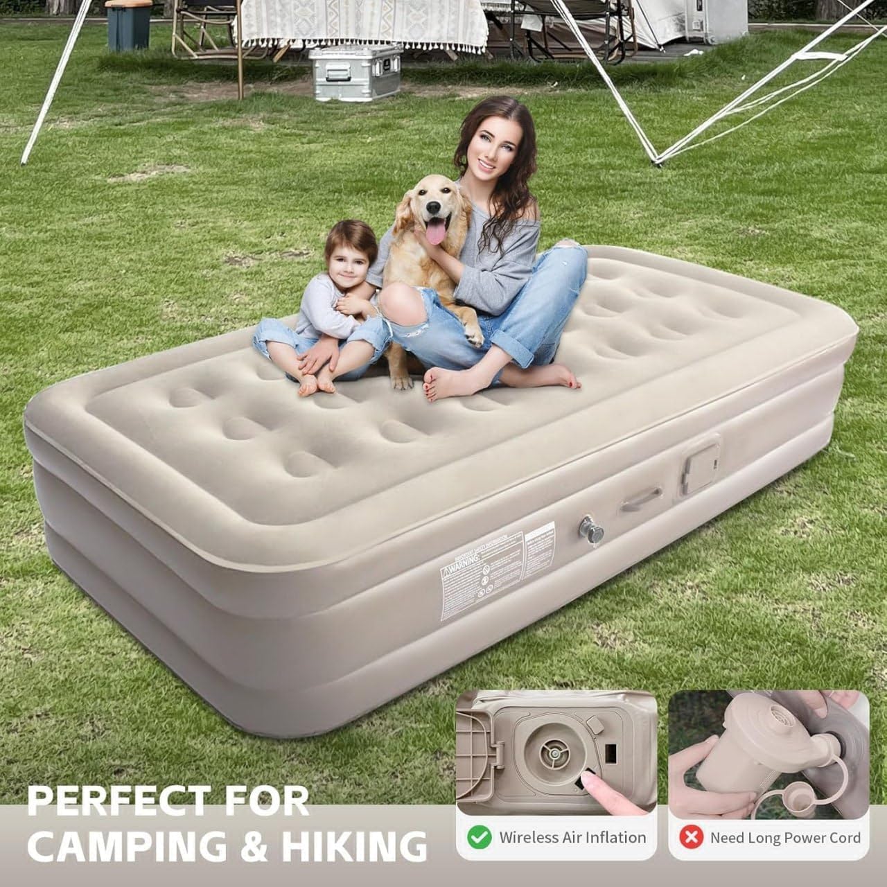 Inflatable Air Mattress with - Waterproof Single