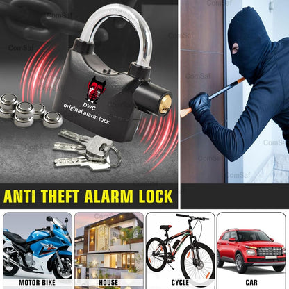 Anti-Theft Alarm Padlock, 110dba Motion Sensor, Hard Zinc Alloy Body, Chrome Plated Steel Lock with Keys