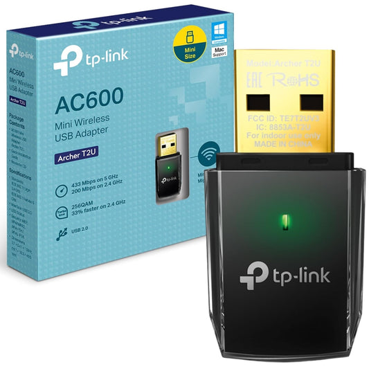 TP-Link Archer T2U AC600 USB 2.0, 433 Mbps WiFi Wi-Fi Speed Wireless Dual Band USB Adapter for PC, Desktop, Laptop and Tablet (Supports Windows XP/7/8/8.1/10/11, Mac OS 10.15 and Earlier, Linux, Black