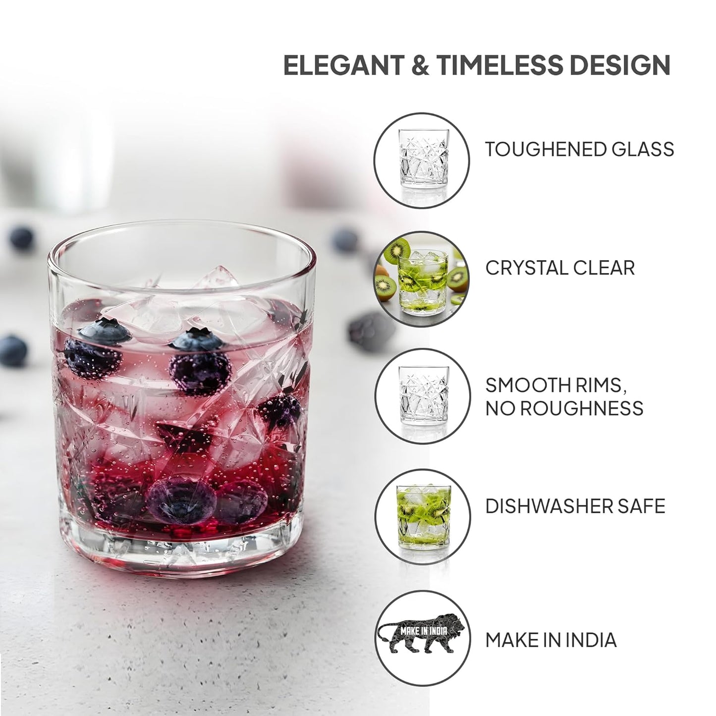 CELLO Swirl Rock Tumbler Glass Set of 6, 325ml