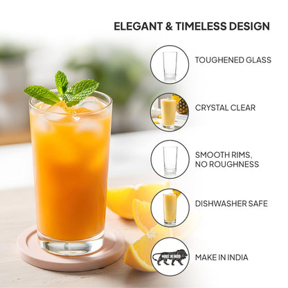 CELLO Liberty Hi-Ball Glass Tumbler Set of 6, 250ml