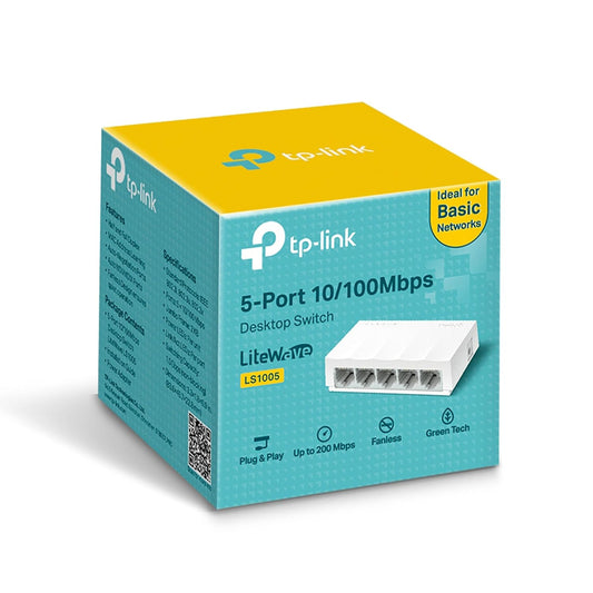TP-Link LS1005 5-Port 10/100Mbps Desktop Switch|Green Ethernet Technology Network Hub|IEEE 802.3X |Plug and Play|Fanless Design