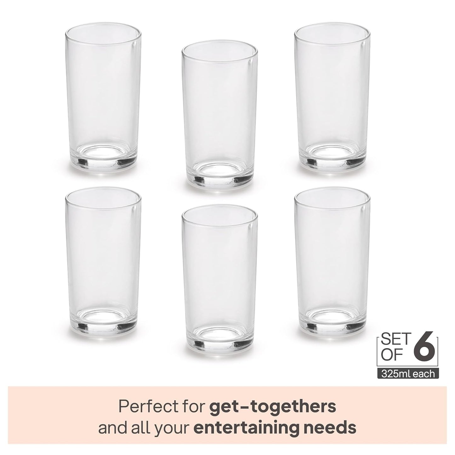 CELLO Liberty Hi-Ball Glass Tumbler Set of 6, 280ml