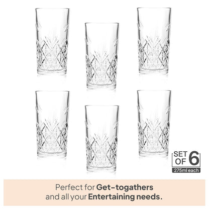CELLO Classix Hi-Ball Glass Tumbler Set 275 ml Set of 6