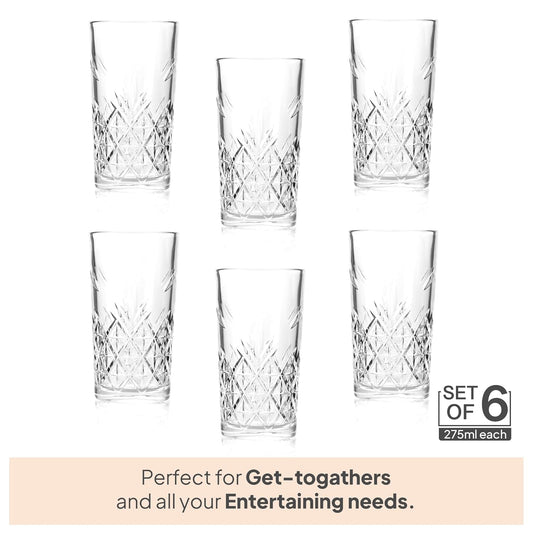 CELLO Classix Hi-Ball Glass Tumbler Set 275 ml Set of 6