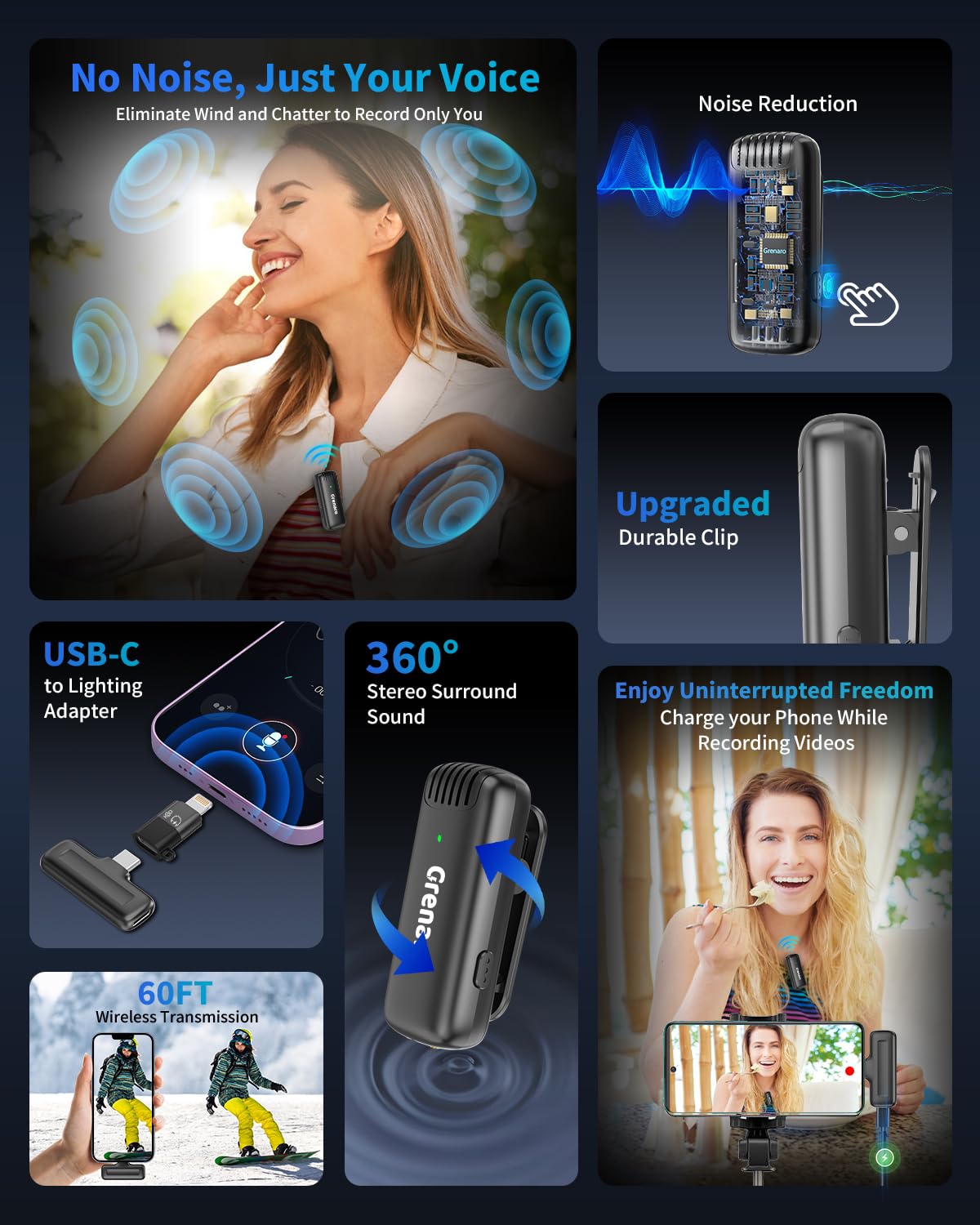 J13 Wireless Mic, Noise Reduction Lapel Mic with Charging Case, Wireless Mic