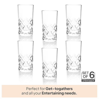 CELLO Old Fashioned Hi-Ball Tumbler Glass Set of 6, 275ml