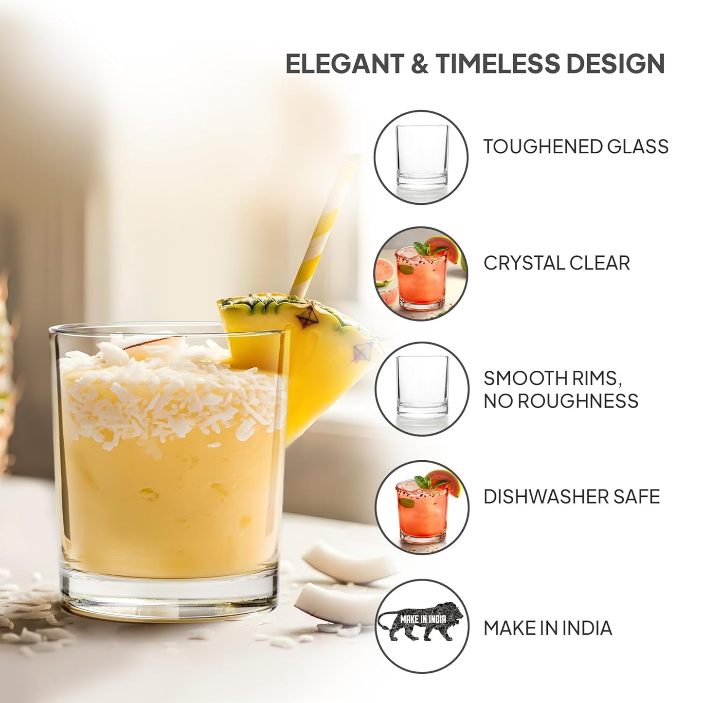 CELLO Liberty DR Tumbler Glass Set of 6, 350ml