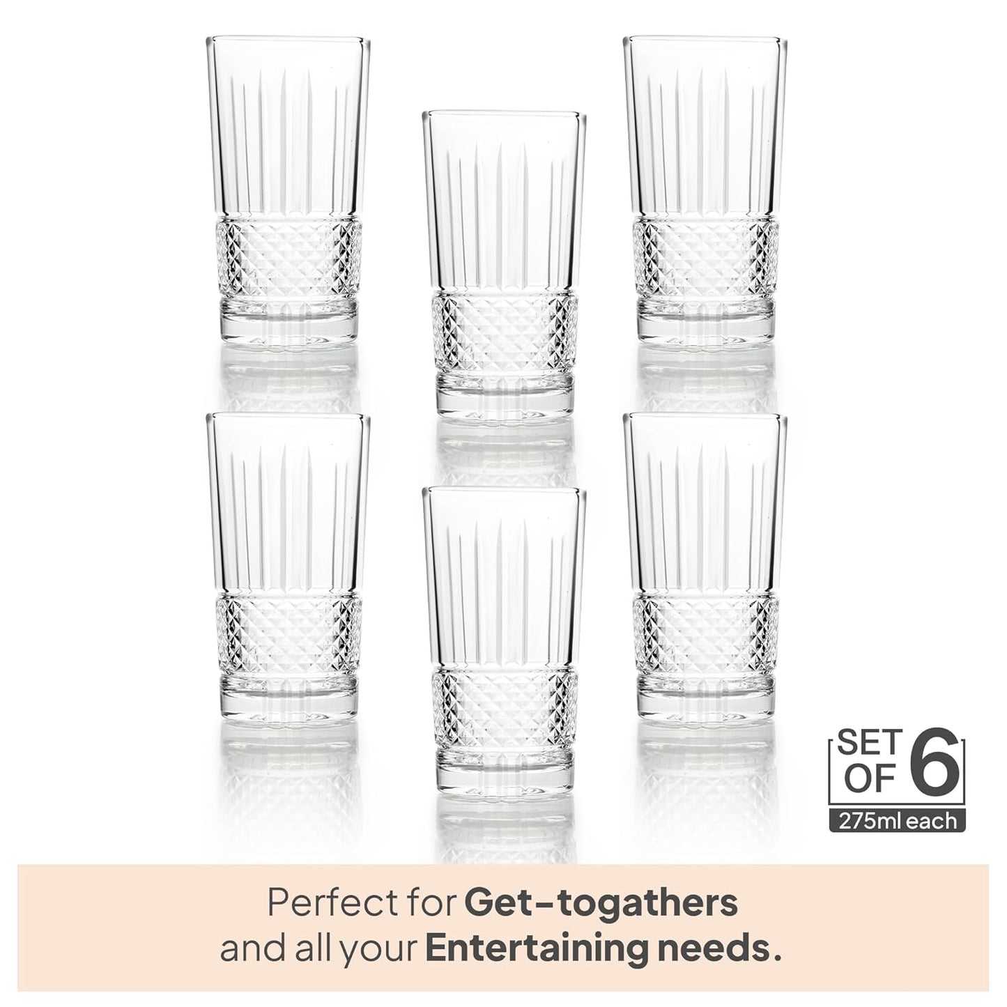 CELLO Brilliant Hi-Ball Tumbler Glass Set 275 ml
