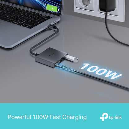 TP-Link UH3020C USB Type-C 3 in 1 Hub, USB 3.0, 5Gbps Data Transfer, USB A, HDMI 4K@60Hz, 100W PD 3.0 Fast Charging, Expand Connections, Self-Storage, Braided Cable, Plug&Play, Easy to use